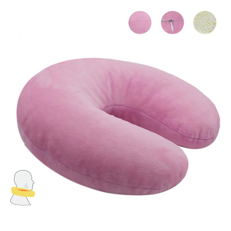U Shape Memory Foam Kussen Reizen Vliegtuig Kussen Roze Effen Kleur U-vorm Nek Kussens Grey Rest Voor Kantoor 28X28Cm: color3