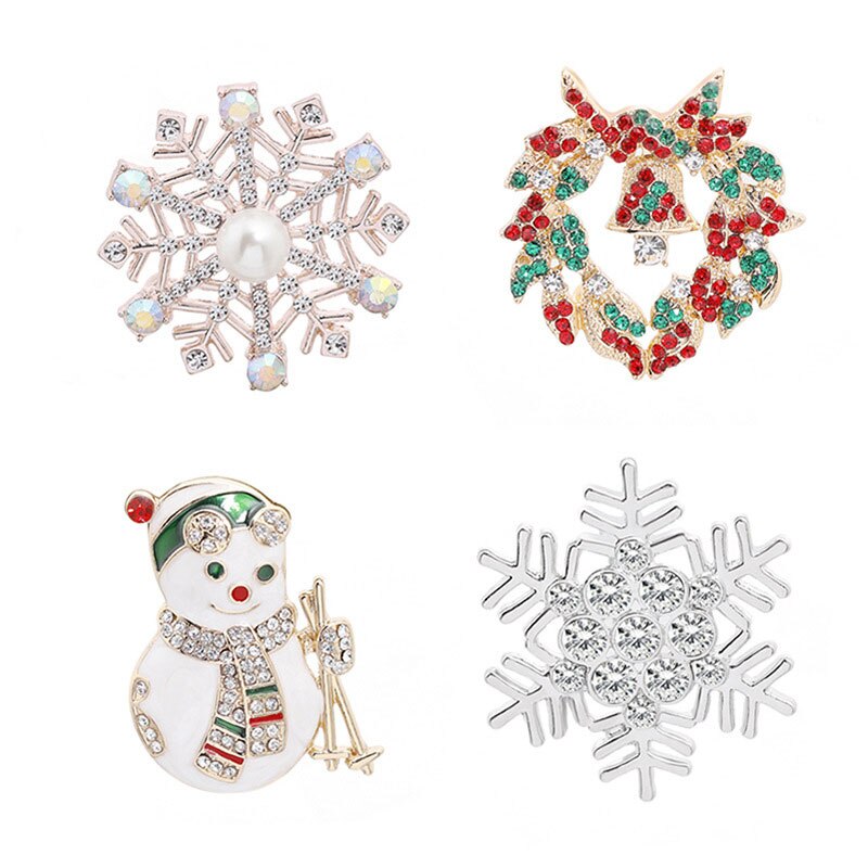 4 stuks/set hartvormige badges sneeuwpop slinger broches metalen revers spelden dameskleding rugzak kerstdecoratie