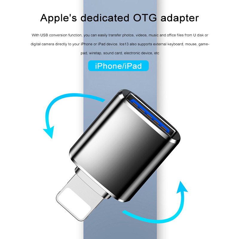 OTG Adapter for iPhone 7 8 X 11 Pro Max Converters Charging Data for iPad IOS 13 To USB 3.0 Suport U Disk Smartphone Accessories