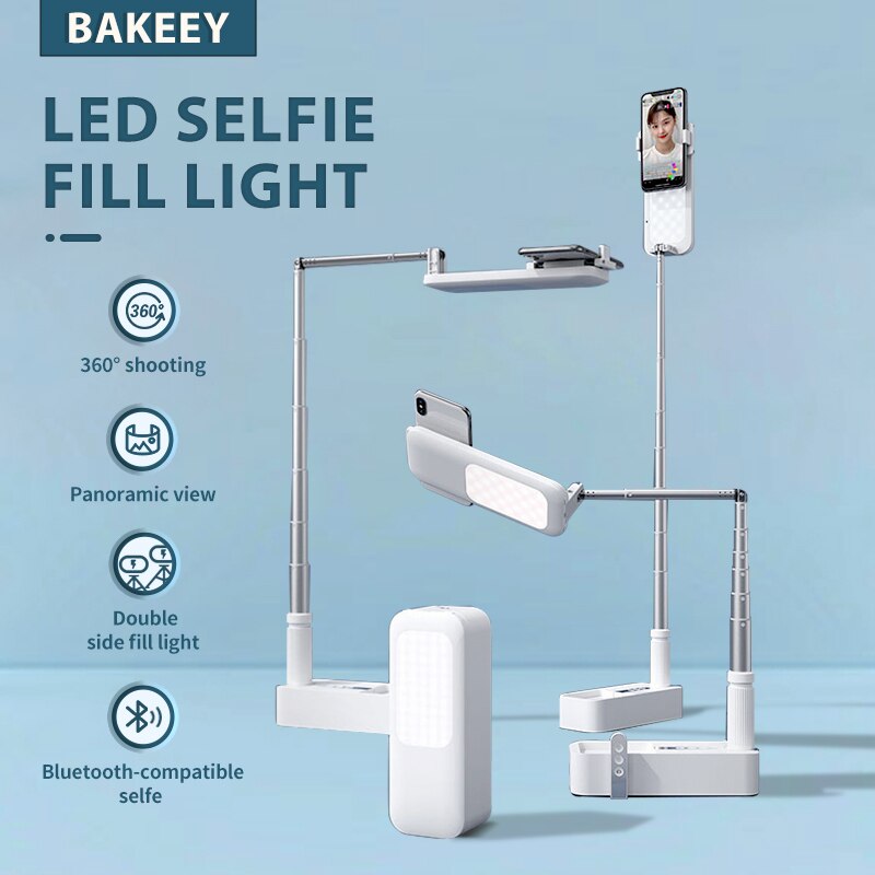 Bakeey Halterung mit Blitz Licht Lampen LED Selfie Füllen Licht Lampe Tragbare Einziehbare mit Telefon Halfter Overhead Schuss