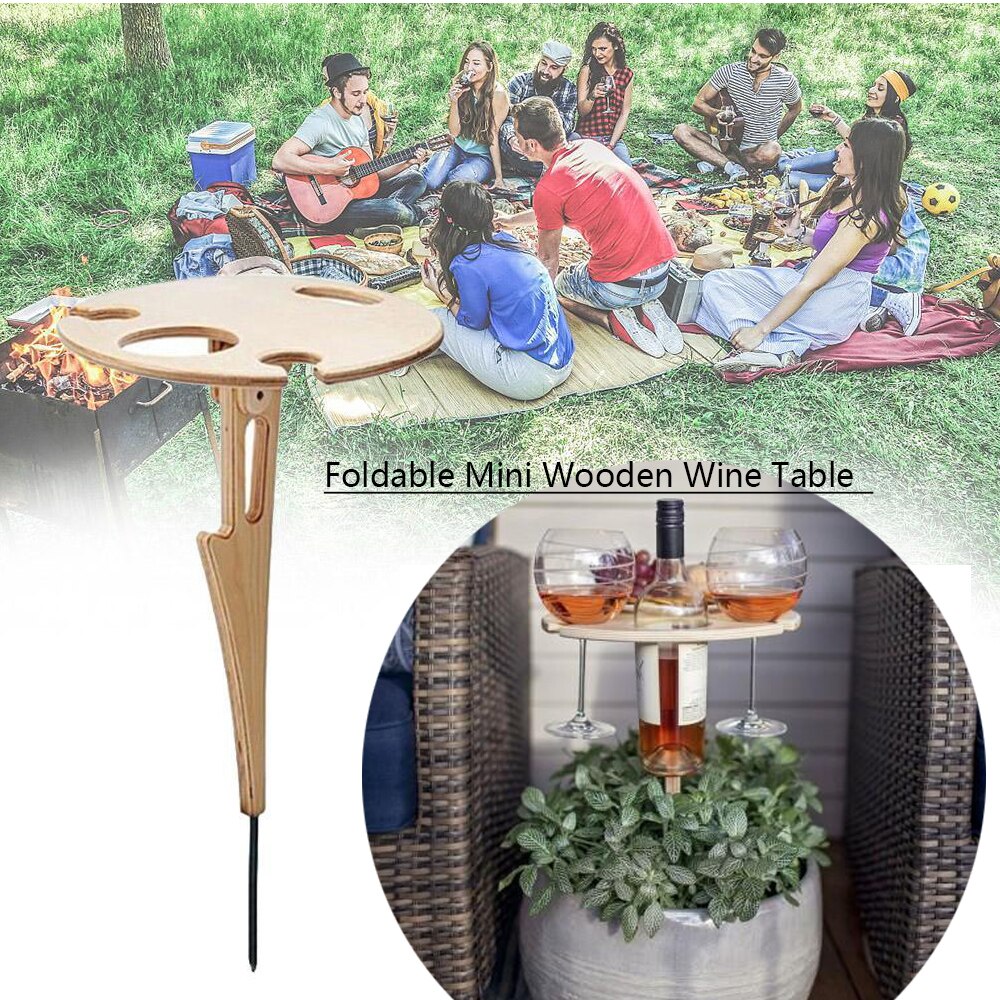 Foldable Wine Table Easy To Carry Portable Mini Wooden Round Desktop Picnic Camping Beach Garden Outdoor Tools