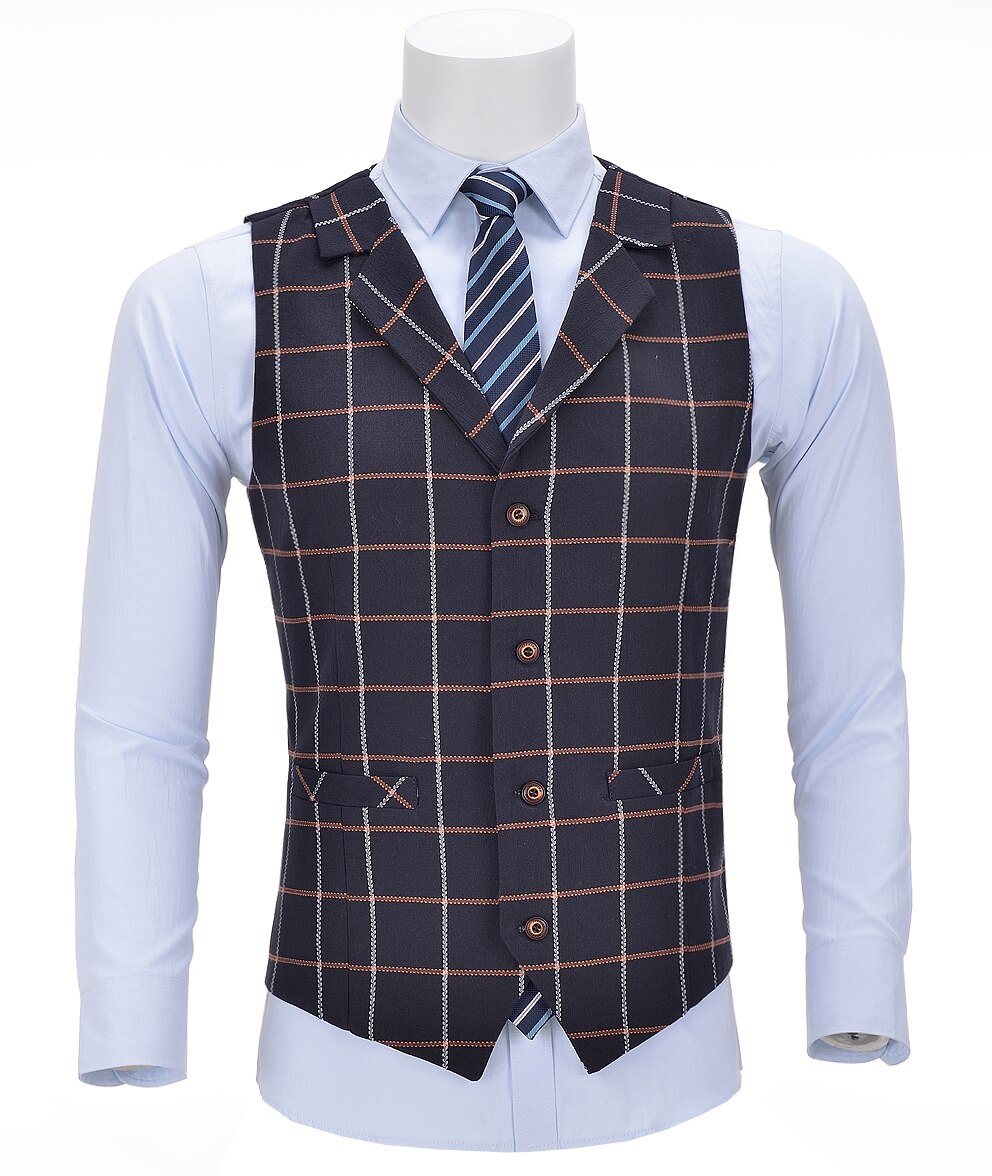 Tweed Herren Geschäft Weste Boutique schlank passen einreiher Baumwolle Anzug Wolle Plaid Marine Weste Für Hochzeit Trauzeugen