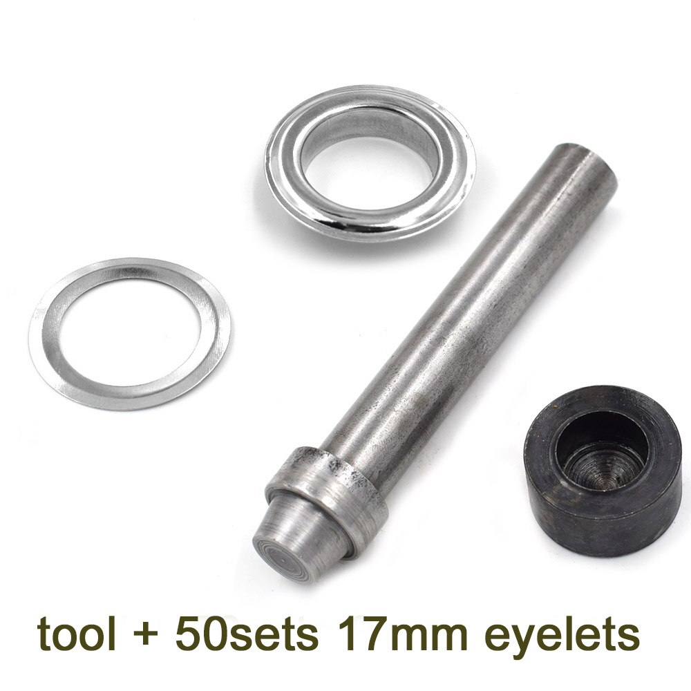 50 sets/zak. 1700 # binnendiameter 17mm oogjes. metalen gat. metalen touw gat. knop. Mold. knop gereedschap. Snaps: 50eyelets and tools