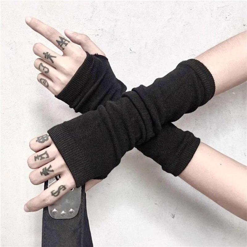 Gant gothique Lolita pour femmes et hommes, couvre-bras, Harajuku, chauffe-bras rayé, sans doigts, Punk, Long bracelet, Y2K, gants pour filles