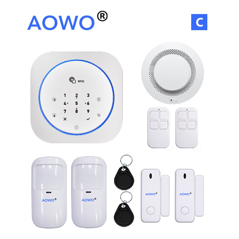 Wireless GSM Home Security Alarm System With Touch APP RFID SMS Voice Auto Dial PIR Motion Detect Sensor Burglar Intruder Alarm: Package C