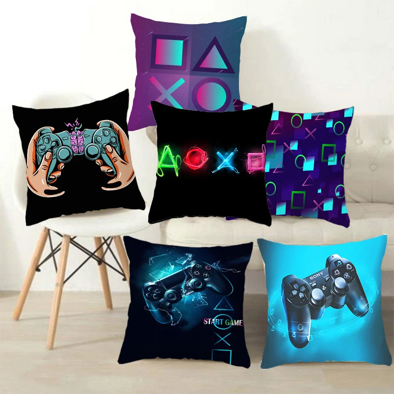 Taie d'oreiller carrée Style ventilateur de jeu TV, décoration d'intérieur, housse de coussin, Anime, , poignée de Gamer imprimée, 45x45, pour enfants