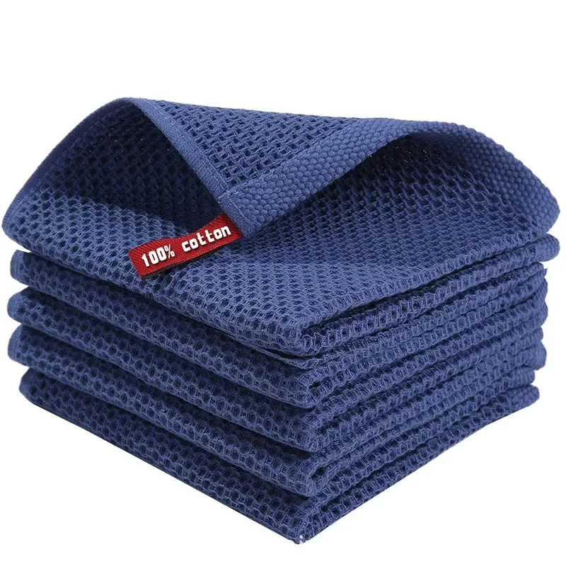 Torchon en coton nid d'abeille – Serviettes de cuisine super absorbantes, chiffons de lavage doux pour la vaisselle/visage/nettoyage: Bleu / 10pièces