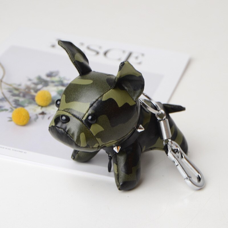 French Bulldog Keychain PU Leather Animal Dog Keyring Holder Bag Charm Trinket Chaveiros Bag Accessories Punk Style Pendant: green leopard