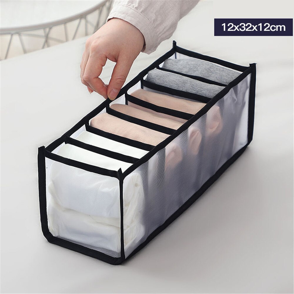 Underwear Storage Box Folding Dormitory Bedroom Wardrobe Finisher Nylon Tie Socks Drawer Organizer Separator Household Supply: 7Grids Balck