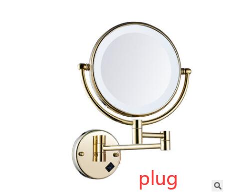 Miroir LED Vintage, Chrome, or, Ultra-mince, 8 pouces, Double face, grossissement mural, miroir télescopique pliant: Gold with plug