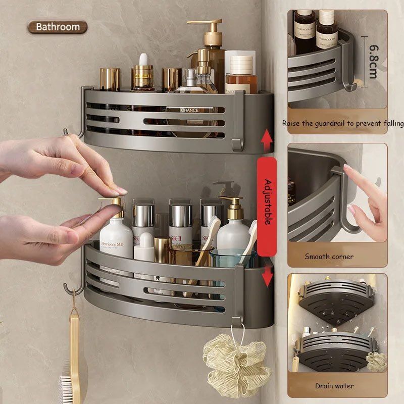 Étagère murale avec crochets, support de rangement pour shampooing et maquillage, accessoires de cuisine, étagère T1