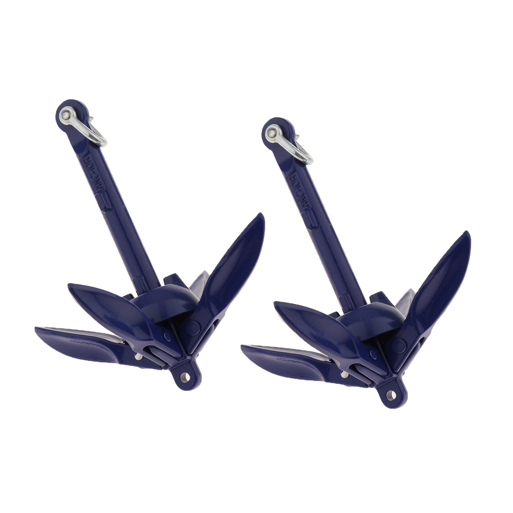 Ancla plegable sólida Grapnel, para pesca en Kayak, con revestimiento azul antioxidante, 2 uds.