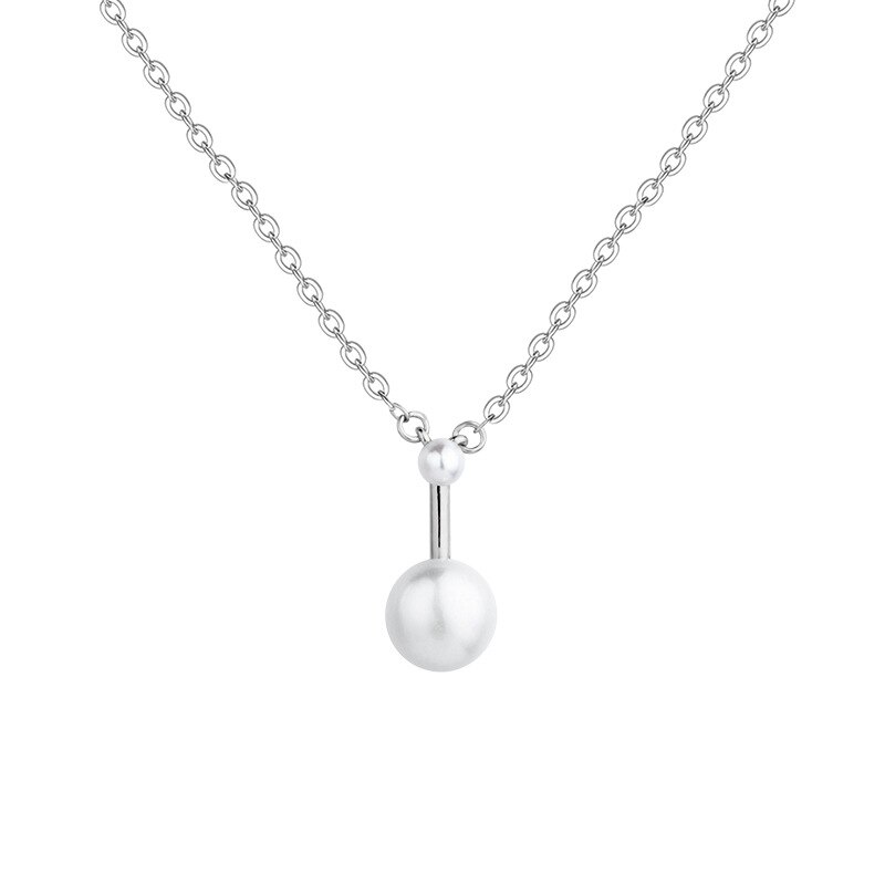 925 full-body sterling silver pearl necklace Mori-series pearl pendant pearl jewel face thin ocean young women's jewelry: AN50791 White Gold