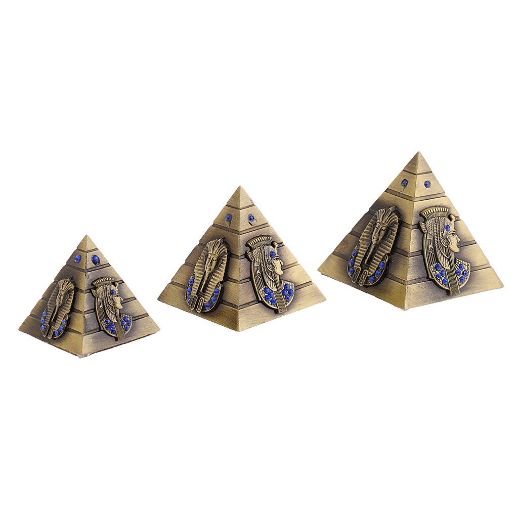 3pcs Metal Egyptian Pyramids Architectural Souvenir Keepsake Urn Pyramids Building Model Egypt Tower Landmark Home Decor