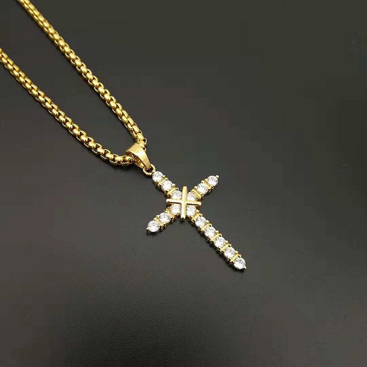 Mannen Vrouwen Hip hop 2 kleur Zirkoon Kruis Hanger Goud Zilver Rvs Iced CZ Cross Hangers Ketting Ketting Mode sieraden