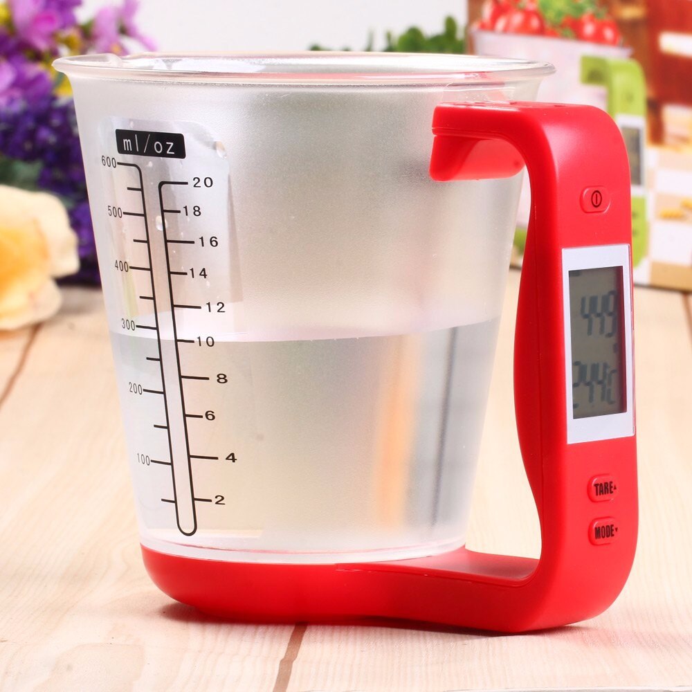 Medidor de agua para cocina, taza de escala 1kg, utensilios medidores de cocina con pantalla LCD