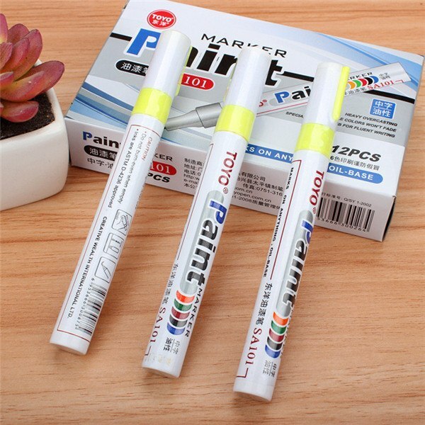 9 Colors White Waterproof Permanent Paint Marker Pen Car Tyre Paint Pen Rubber Tread Environmental Tire Painting DIY Office: Yellow 1pc