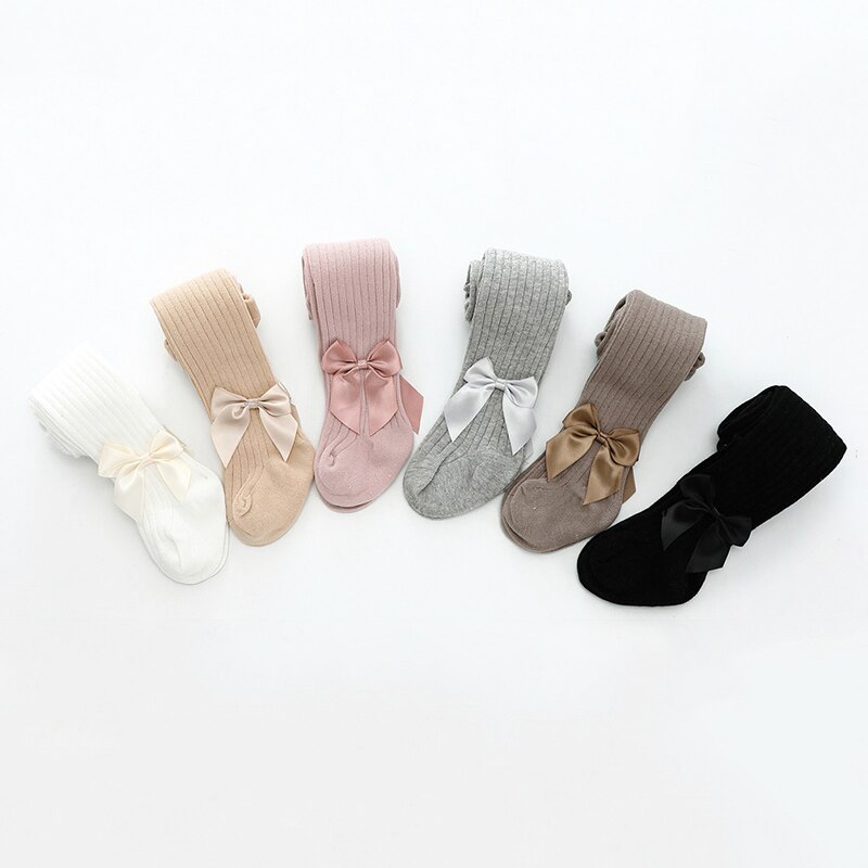 Nette Bowknot Baby Mädchen Strumpfhosen Weiche Baumwolle freundlicher Strumpfhosen Einfarbig Baby Mädchen Zeug Frühling Herbst Kleinkind Kleinkind Strümpfe