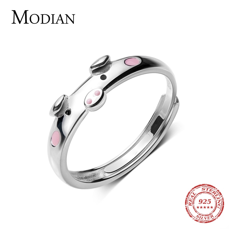 Modian Animal Free size Ring for Women Colorful Enamel Cute Little Pig Sterling Silver 925 Ring Fine Jewelry