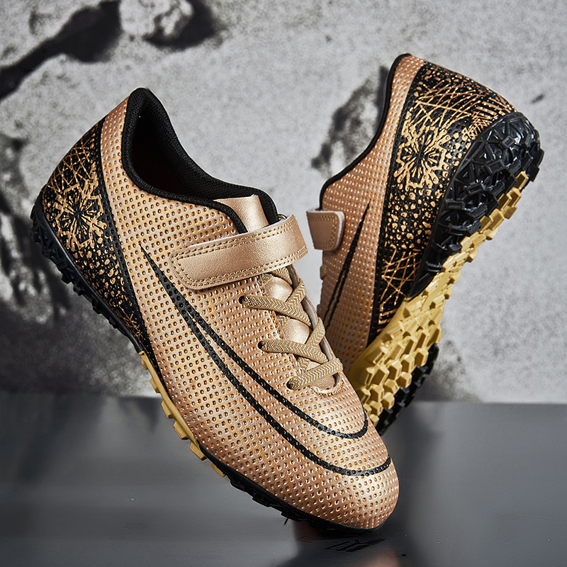 Børnepiger børnefodboldstøvler tf/fg herrefodboldstøvler træningssko drenge sneakers udendørs sportssko slidstærke: Guld / 29