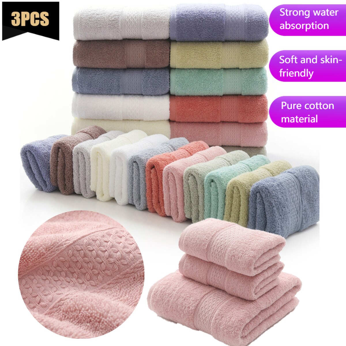 3Pcs Luxe Badhanddoek Set Hotel Zacht Katoen Zeer Absorberend Badkamer Sneldrogend Badstof Handdoeken Voor Hand Gezicht douche
