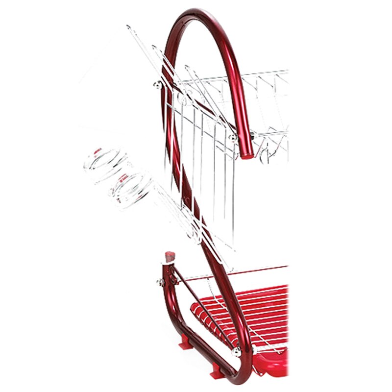 iron 2 Tiers Kitchen Dish Cup Drying Rack Drainer (Color: Red)