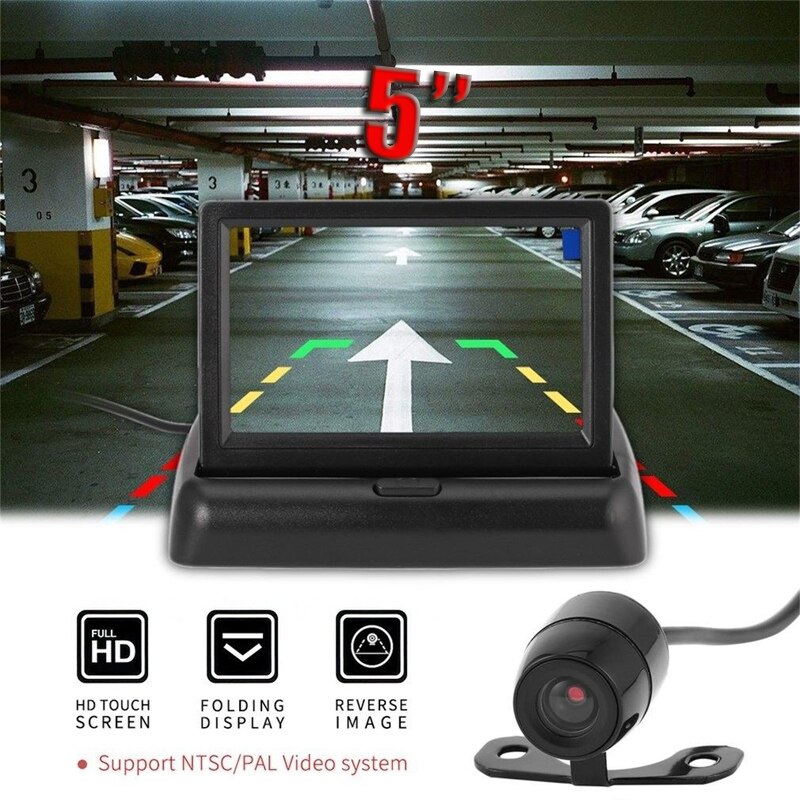 Vouwen 5 &quot;TFT Auto Monitor Voertuig Dashboard Monitor 800x480 met Nachtzicht Waterdichte Achteruitrijcamera Backup Camera