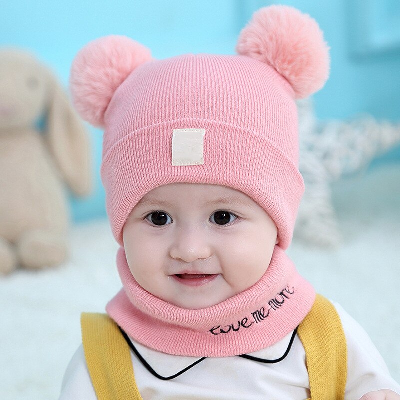 Kindermuts sjaal set combinatie jongens en meisjes mooie dikke stijl herfst winter warme gebreide wollen muts en halsdoek: Roze