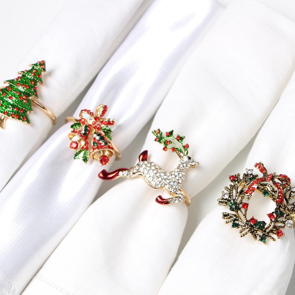 Christmas Tableware Napkin Ring High-end Xmas Wreath Tree Buckle Sample Hotel Mouth Bow Ring Table Ring Flower Napkin Y7F8