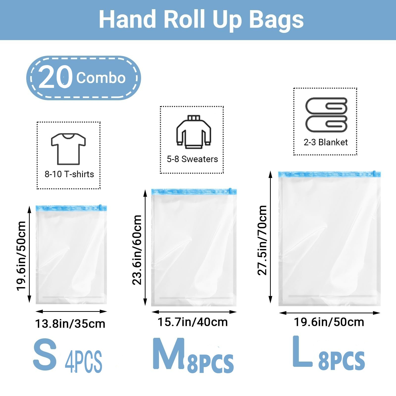Travel Compression Bags, Roll Up Travel Space Saver Bags for Luggage, Cruise Ship Essentials Cothes: SKY BLUE