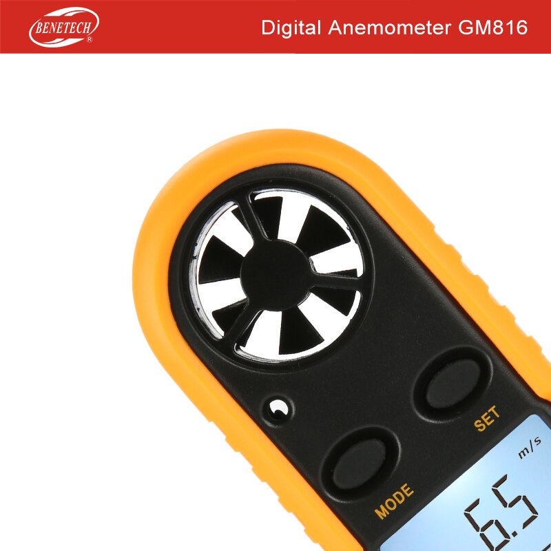GM816 Digitale Mini Anemometer Wind Speed Gauge Meter Lcd Handheld Luchtstroom Windmeter Thermometer