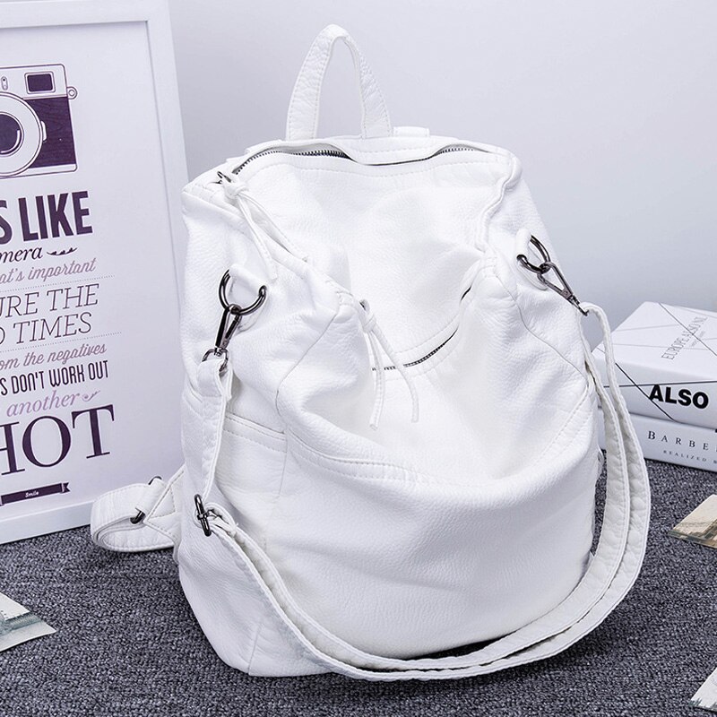 Anti Diefstal Rugzak Vrouwen Casual Grote Anti-Diefstal Rugzakken Voor Reizen Witte Rits Zachte Pu Leer Antidiefstal Rugzak Vrouwelijke