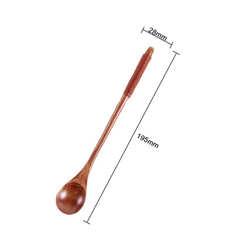 Punho longo colher de madeira natural colheres de chá de café de madeira alongamento mexendo colher 20x1.7cm cozinhar catering colher cozinhar ferramentas: C3