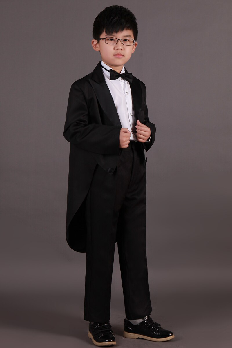 Black White Long Sleeve Tailcoat+Trousers Twinset Boys' Formal Clothes Set Dress Boys Suits Children Host Clothing Set: black / 11T
