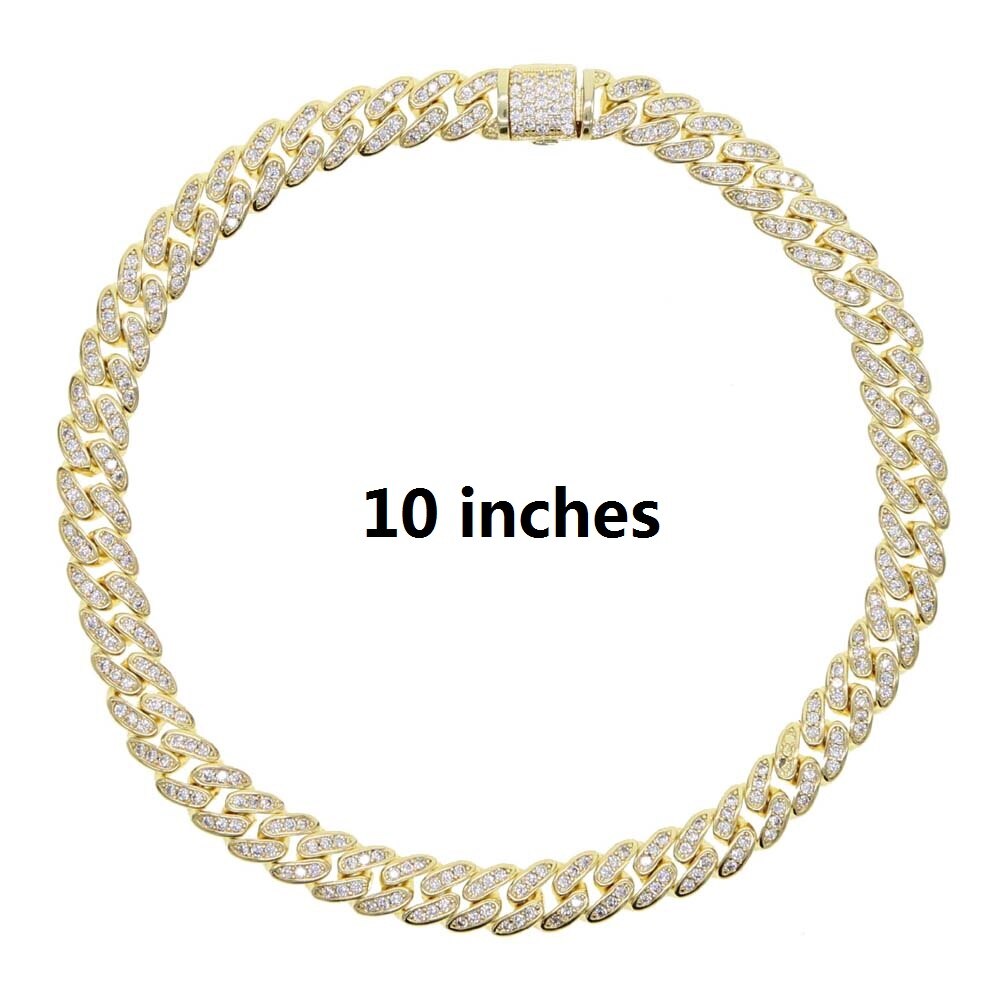 6.5mm width iced out bling cubic zirconia Cuban Chain anklet for women girls hiphop summer beach thin foot chain anklet 9" 10": gold 25cm
