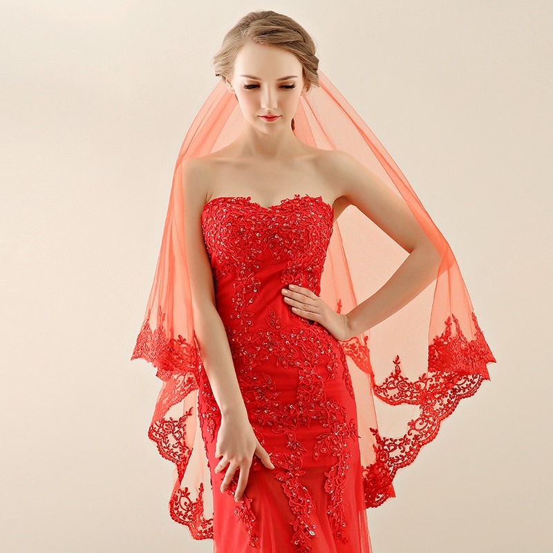 Brautschleier mit Applikationen Rand Neue Prinzessin Hochzeit Zubehör Elegantes Weiß/Elfenbein/verrotten Braut schleier