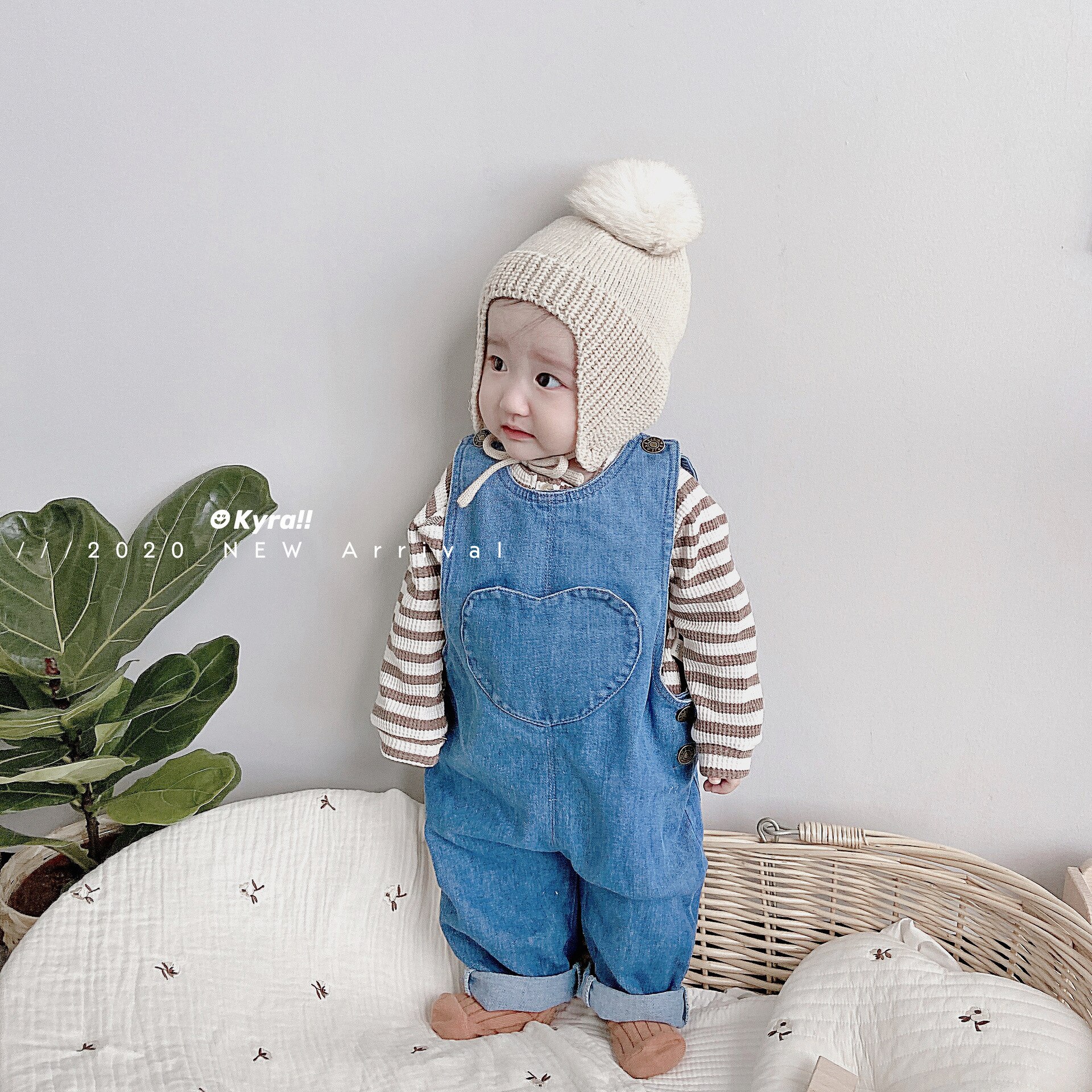 Combinaison en denim ample et doux pour enfants de 0 à 5 ans, à manches pour garçons et filles, à poche en cœur, combinaison automne