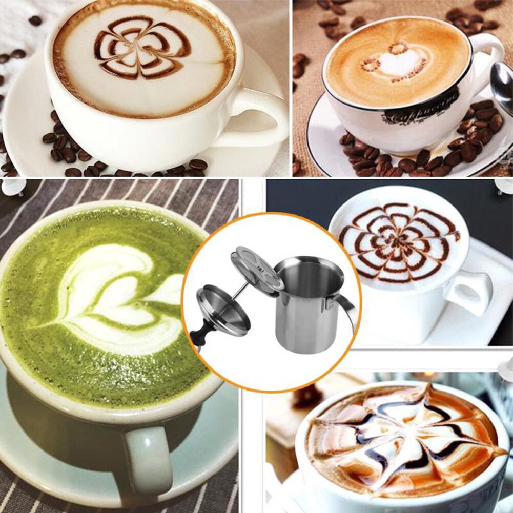 Stainless Steel Milk Frother Double Froth Pump Milk Foam Steamer Cappuccino Latte Art Coffee Milk Frother Tool