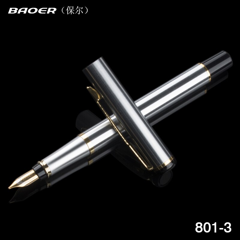 Baoer 801 Executive Golden and Silver Fine Nib tip Ink pen Stationery School Office birthday Writing metal Fountain Pen