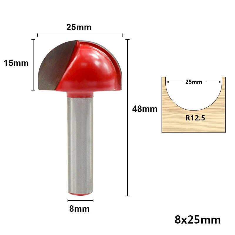 Hampton 8mm Shank Corner Rounding Milling Cutter 16/19/22/25mm Wood Router Bit For Wood Carbide Ball Nose End Mill Engraving Bit: 1pc 8x25mm