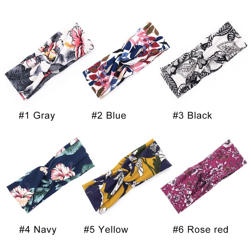 Women Flower Headband Floral Prints Elastic Turban Cross Knot Hair Band Wide Stretch Girls Sports Yoga Headband Hair Accessories