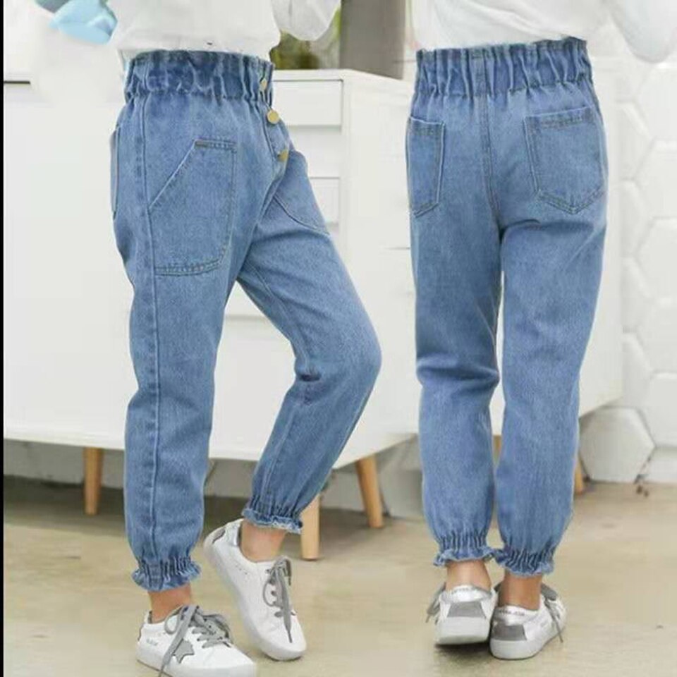 Niños Niñas Jeans primavera otoño niñas pantalones media cintura niños flacos niñas pantalones edad para 4 5 6 7 8 9 10 11 12 13 años