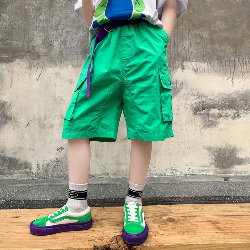 Baby Boys Shorts Casual Solid Colors Elastic Waist With Belt Pants Summer Mid Length Kids Trousers Soft Pants Children Clothes