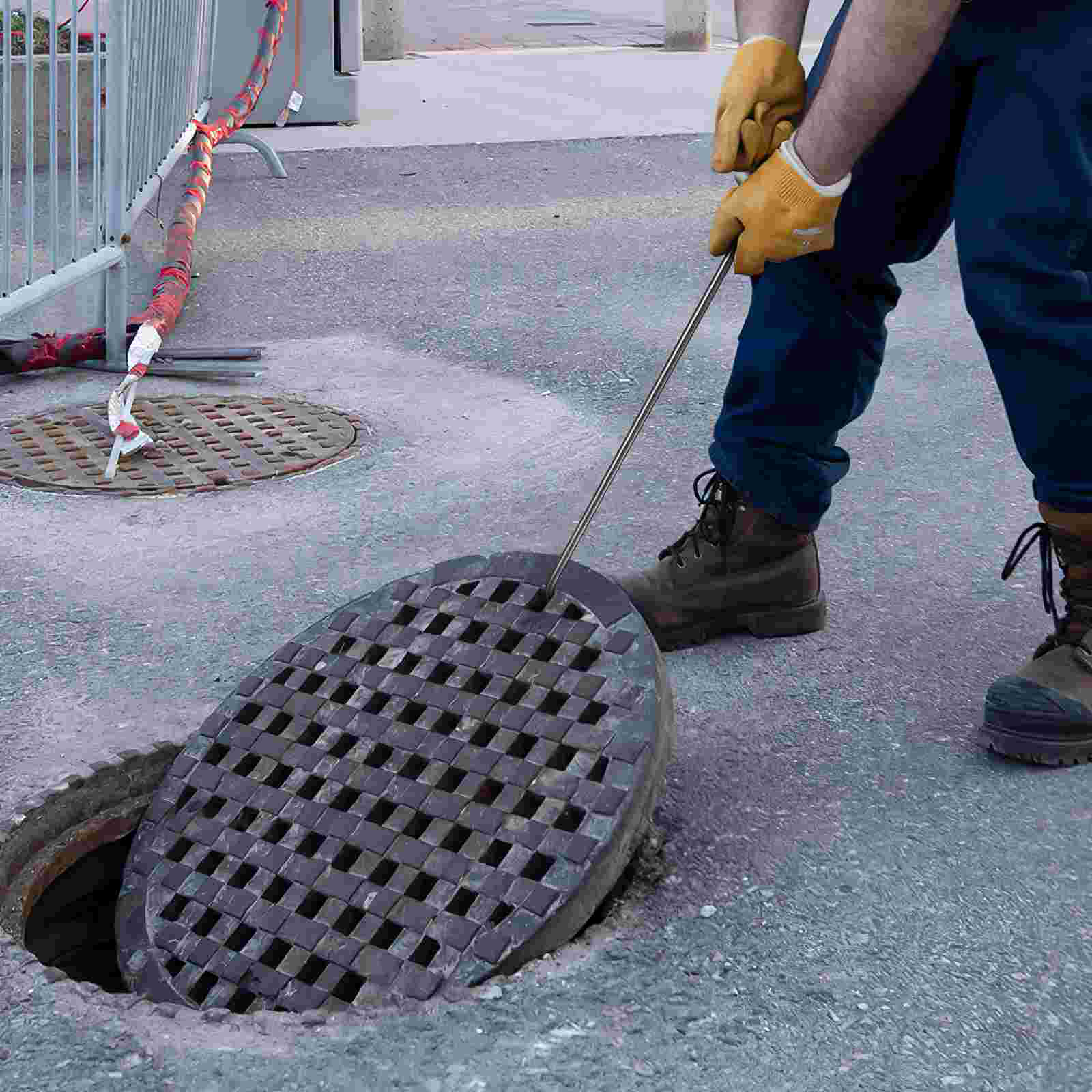 1 t-krok i rustfritt stål 38cm diameter 8mm løfteverktøy for kumlokk med sløv spiss, robust kloakkvedlikehold, enkel å åpne brønnlokket med