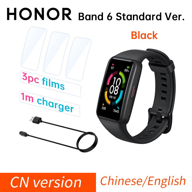 Honor Band 6 Global / CN Version Smartband Bracelet AMOLED Color Touchscreen Blood Oxygen SpO2 Heart Rate Sleep Swim Waterproof: Std Black F White S