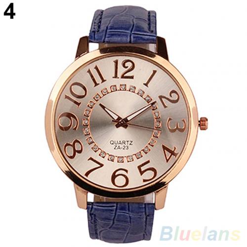 7 farver mænd kvinder store arabiske tal rhinestone indlagt kunstlæder rundt kvarts analogt armbåndsur ægte ingen vandtæt ！！: Mørkeblå