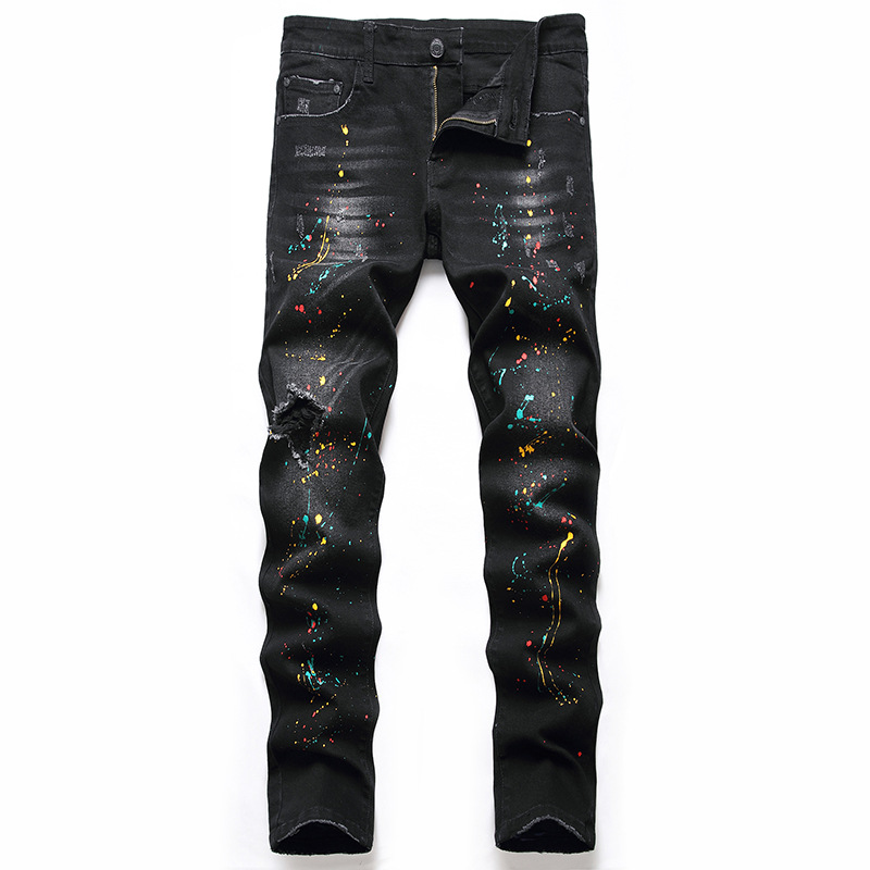 Europæiske og amerikanske jeans denim mænds stil sorte #39 regular fit revet stor størrelse personlighed trendy bukser: 42