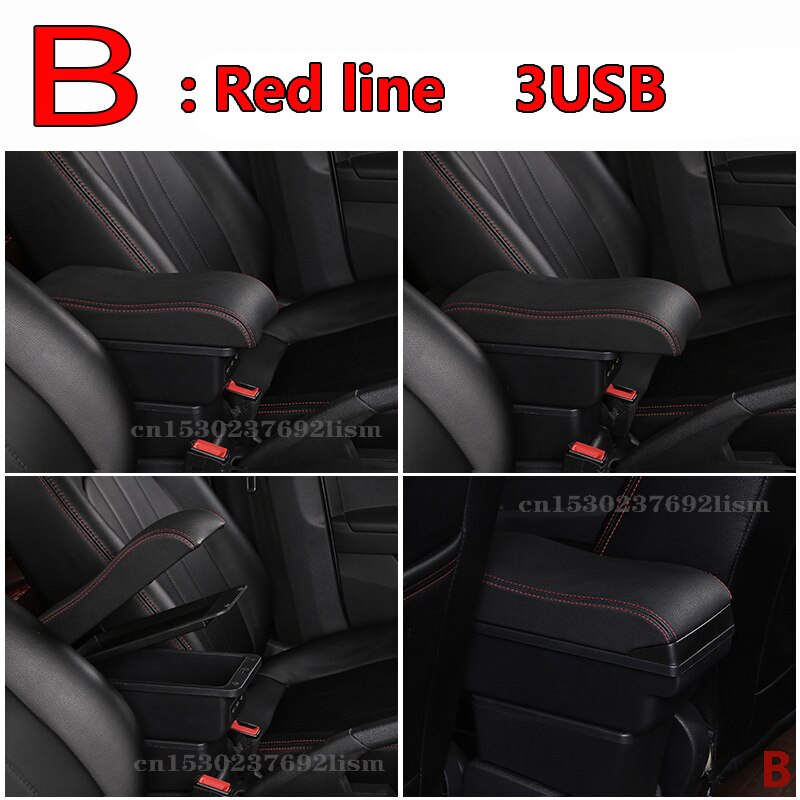 Voor Renault Clio 4 Armsteun Doos Universele Auto Centrale Armsteun Opbergdoos Bekerhouder Asbak Modificatie Accessoires: B  Red line  3 USB