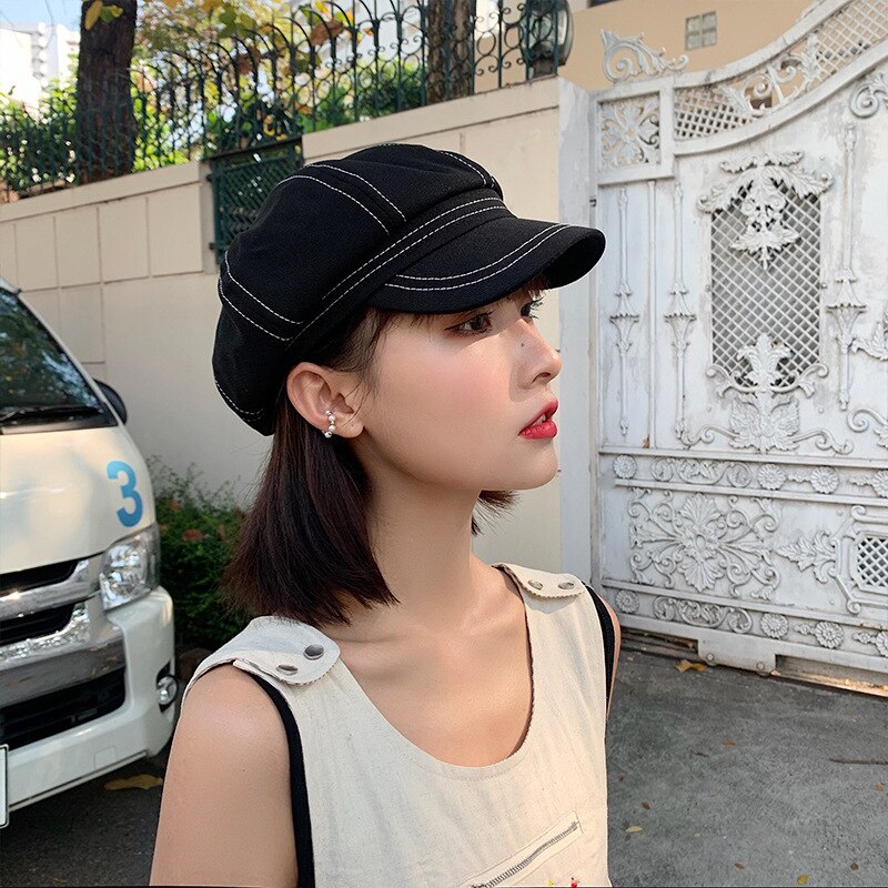 Octagonal cap female British thin black Beret han edition tide restoring ancient ways joker Japanese open wire newsboy beret