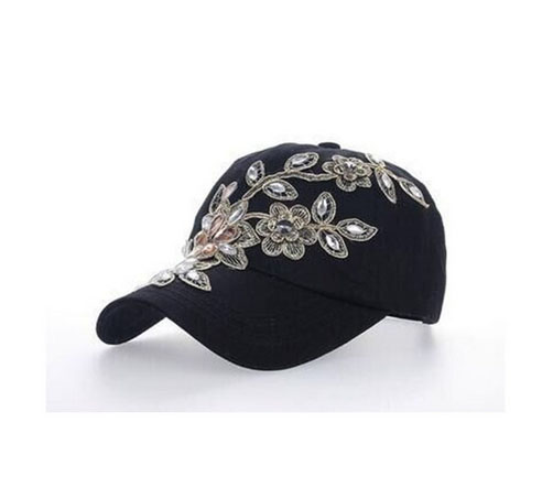 Delikate kvinder diamant blomst baseball cap sommer stil dame jeans hatte: 6